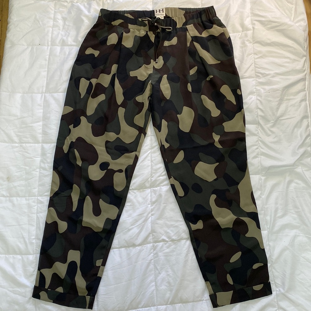 Revolve Haute Hippie Camo Silk Pants Fatigue Womens S Boho Chic Artsy Hipster